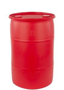 30 GALLON PLASTIC DRUM, CLOSED HEAD – RED