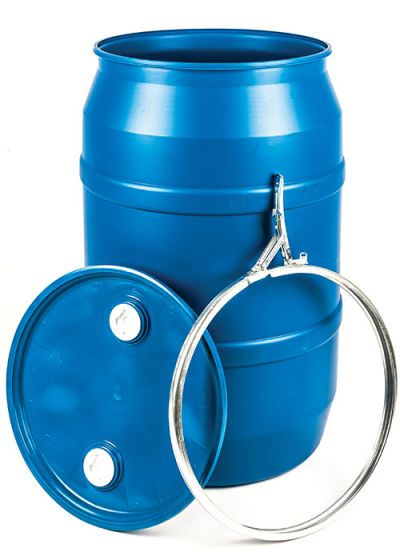 55 gallon blue lever lock drum with fittings