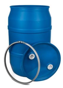 TAMBOR DE PLÁSTICO DE 55 GALÕES, CABEÇA ABERTA, SEM CLASSIFICAÇÃO, PARAFUSO, CONEXÕES - AZUL
